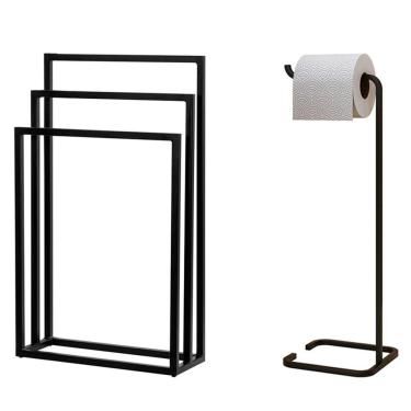 Imagem de Kit Toalheiro De Piso E Papeleira De Chão Lovell Preto Lavabo Dhom Preto