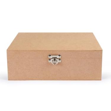 Imagem de Caixa Organizadora Lisa em MDF 30x20x10 cm com Dobradiças e Fecho para Cadeado – Armazenamento Seguro e Decoração Elegante