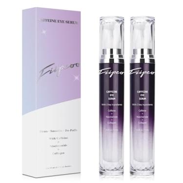 Imagem de Tlipoo Creme para olhos com cafeína para olheiras - Soro para os olhos com cafeína infundido com colágeno e niacinamida, creme para inchaços e bolsas sob os olhos com rolo de depuffer de 360°