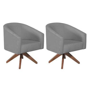 Imagem de Kit 02 Poltronas Decorativas Luiza Base Giratória De Madeira Suede - Amarena Móveis Cinza