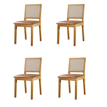 Imagem de Kit 4 Cadeiras De Telinha Atenas Em Madeira Maciça Tauari E Mel