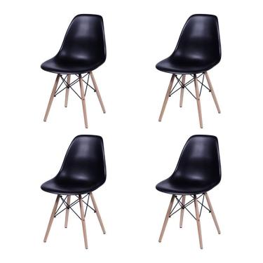 Imagem de Kit 4 Cadeiras Jantar Eames Madeira C/Assento Preto Marrom