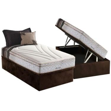 Imagem de Cama Box Baú Solteiro: Colchão Molas Masterpocket Ensacadas Herval Maxspring American + Base Crc Suede Brown (88x188)