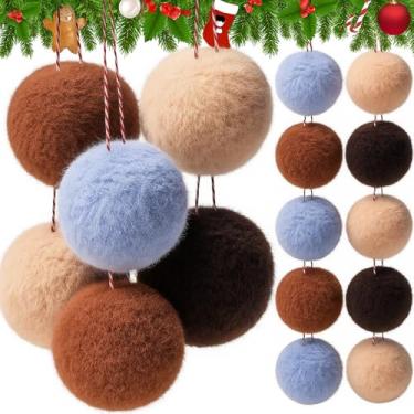Imagem de 20 peças de enfeites de feltro de Natal a granel 6 cm vintage bola de árvore de Natal feita à mão decoração de feltro de lã para artesanato, enfeites decorativos de Natal, decoração de árvore de Natal