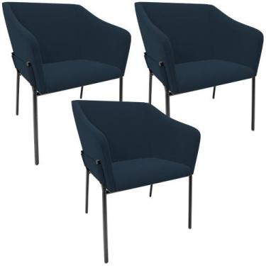 Imagem de Kit 3 Cadeiras Para Sala De Jantar Estar Living Olívia L02 Suede Azul 