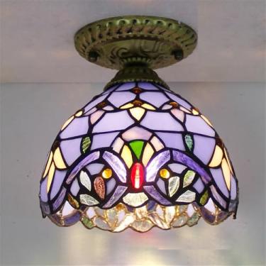 Imagem de Luminária de teto contemporânea LED estilo retrô americano para corredor, sala de estar, restaurante, quarto, casa de campo, hotel, café, bar, decoração com vidro colorido (Estilo 15)