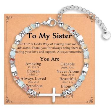 Imagem de IKIATY Presentes cristãos para mulheres, meninas, pulseira de cruz religiosa, aniversário, Natal, Páscoa, batismo, primeira comunhão, dia dos namorados, presentes de formatura para ela, adjustable