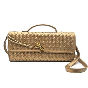 Imagem de Qiannaura Bolsas de mão formais femininas de couro tecido noturno grande clutch para casamentos e festas | Bolsa de ombro conversível, Champanhe, 12"L x 1.5"W x 4.9"H