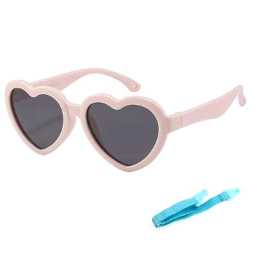 Imagem de Kursan Óculos de sol infantis polarizados em forma de coração para meninas e meninos, armação de borracha flexível TPEE adequada para crianças de 3 a 8 anos, Rosa claro