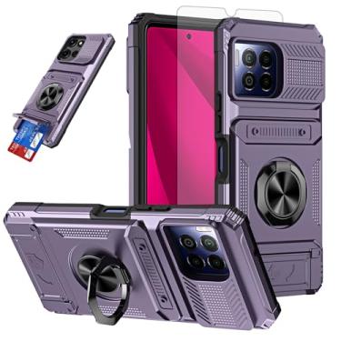 Imagem de Furiet Capa de telefone para T-Mobile Revvl 7 Pro 5G com protetor de tela de vidro temperado slots de cartão suporte de silicone amortecedor híbrido duas camadas defensor para Tmobile T Mobile Revel