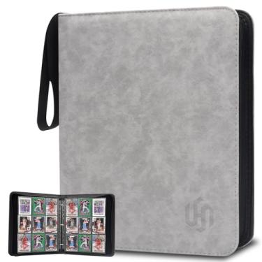 Imagem de Fichário de cartão 720 pokets, fichário HYMENEX de 9 bolsos com mangas e zíper para jogos de beisebol, cartas esportivas e organizadas para crianças (cinza)