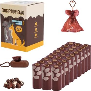 Imagem de giteo bedding 270 unidades de sacos de cocô de cachorro perfumados de chocolate com dispensador e suporte, vazamento extra, saco de lixo grosso à prova de água para cães e gatos, suprimentos para cães