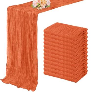 Imagem de Caminho de mesa de gaze laranja, pacote com 12 unidades, tecido boêmio, rústico, pano de queijo, corredor de mesa para casamento 50 x 300 cm de comprimento, chá de pano, chá de bebê, gaze, decoração