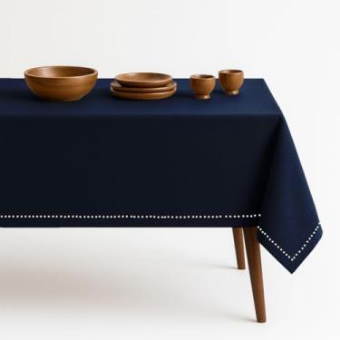 Imagem de HEIRLOOM COMFORT Toalha de mesa azul marinho, 100% algodão, 152 x 203 cm, serve para 6 a 8 lugares, macia, durável, lavável, resistente a rugas, toalha de mesa retangular para jantar, celebrações de