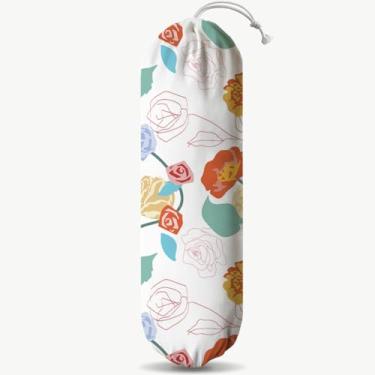 Imagem de Suporte de saco de mercearia floral, organizador de sacos de lixo de compras de lixo, suporte de saco plástico de tecido reutilizável, presentes de inauguração de casa de cozinha para mulheres