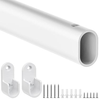 Imagem de Mavivegue Haste oval de armário, varões de armário para pendurar roupas, haste ajustável para armário – expansível 71 a 101 cm, organizador de guarda-roupa para lavanderia, trailer, armazenamento de