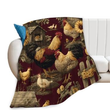 Imagem de Cobertor de frango, cobertor rústico para galinhas, presentes de galo, cobertores de fazenda, pelúcia de flanela de lã para mulheres, homens, meninos, meninas, adultos, roupa de cama macia para
