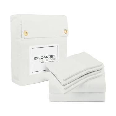 Imagem de ECONEST LIVING Lençóis 100% algodão egípcio California King Size - 1000 fios 6 peças de luxo 5 estrelas Hotel Cal King Lençóis, bolso profundo de 40,6 cm, conjunto de lençóis refrescantes extra macios