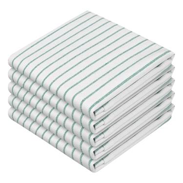 Imagem de HEIRLOOM COMFORT Toalhas de prato listradas verde-mar (pacote com 5), secagem rápida, ultra absorvente e durável, toalhas listradas clássicas 100% algodão para secar pratos, limpar e limpar a cozinha