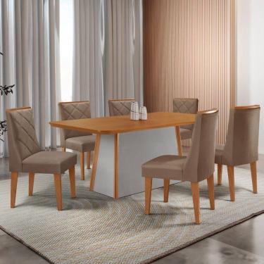 Imagem de Mesa De Jantar Diane 180cm Tampo Mdf Lam 6 Cadeiras Isadora Moderna Veludo Capuccino Off White