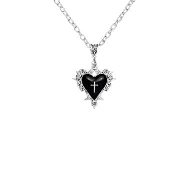 Imagem de Colar com pingente de coração gótico para mulheres, vintage, Victoria, gótico, romântico, preto, vermelho, roxo, coração, cruz, bruxa mística, vampiro, estilo punk escuro, acessórios de joias de