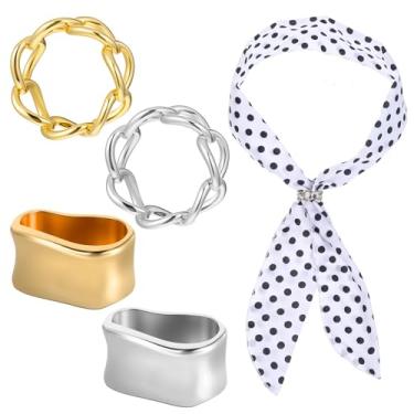 Imagem de 4 peças de anéis de cachecol, clipes de cachecol, de seda oblata delicada, broche para mulheres, cachecóis de metal, clipes de xale, cachecóis geométricos minimalistas, broches de fivela deslizante