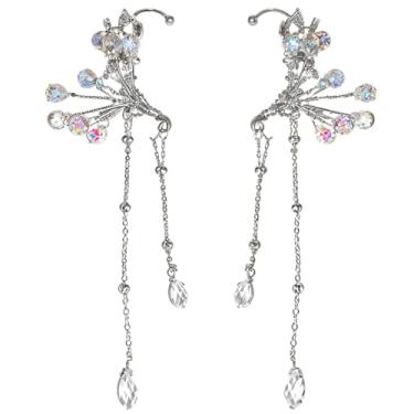 Imagem de Punhos de orelha de fada com borla de cristal, brincos de metal não perfurados, design intrincado de filigrana para noivas e fashionistas de fantasia
