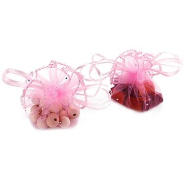 Imagem de 50 unidades de sacos redondos de organza de 24 cm com cordão, círculos de tule, chá de bebê, festa de casamento, lembrancinhas, sacolas de presente, joias transparentes (rosa)