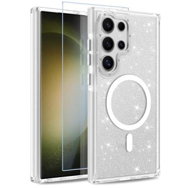 Imagem de MOWIME Capa magnética para Samsung Galaxy S23 Ultra [compatível com Magsafe] [Design fluorescente com glitter] [1 protetor de tela] Capa fosca translúcida fina para Galaxy S23 Ultra de 6,8 polegadas