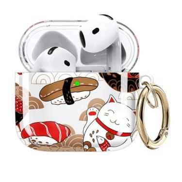 Imagem de Capa compatível com AirPods 4ª geração 2024, carregamento sem fio, à prova de choque, TPU macio, transparente, amarelamento reduzido para AirPods 4, capas com chaveiro dourado (gato fofo)