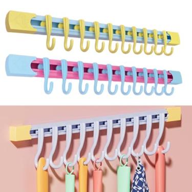 Imagem de OULIGET Gancho de trilho deslizante utilitário, embaixo do armário cozinha sem ganchos de perfuração para pendurar utensílios, banheiro, quarto, escritório, parede, porta, rack com 10 ganchos, 2 peças