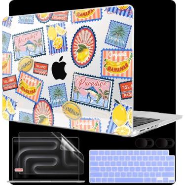 Imagem de MEEgoodo Capa para MacBook Pro de 14 polegadas (M5/M4/M3/M2/M1) 2025 2024 2023 2021, compatível com modelos A3434/A3112/A3401/A3185/A2918/A2992/A2779/A2442 Pro/Max, estampa tropical retrô