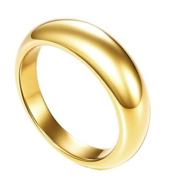 Imagem de Poxtex Anéis grossos de ouro não manchados para mulheres, anéis de cúpula de ouro empilháveis prata empilhável, aliança de casamento masculina eternidade, joia de metal misto tamanho 3-13, 5, Aço