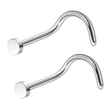 Imagem de Ruifan ASTM F136 Anéis de nariz de titânio 18G 20G 22G piercing de nariz parafuso em forma de L joia para mulheres homens topo plano 1,5 mm 2 mm 2,5 mm 3 mm, 22G(0.6mm)-2mm, Metal, Sem Pedra Preciosa
