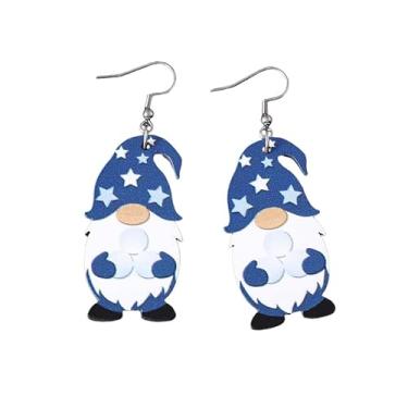 Imagem de Brincos de gnomo de neve de inverno de madeira fofos brincos de anões de inverno amor coração amor bola de neve brincos de gnomo branco azul inverno Natal Hannukah joias presentes, Madeira, Sem pedra