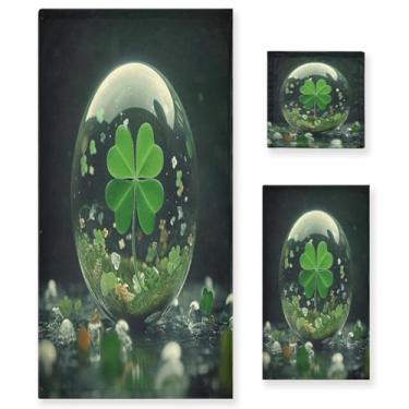 Imagem de Blueangle Conjunto de toalhas decorativas de banheiro com estampa de trevo de trevo verde, conjunto de 3 peças com toalha de banho, toalha de mão e toalha de banho (5)