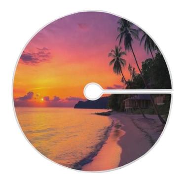 Imagem de Blueangle Saia de árvore de Natal de praia tropical de 120 cm - poliéster macio e resistente a rugas, decoração de férias para festas de Natal, árvore festiva e decoração de casa (575)