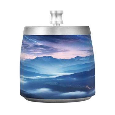 Imagem de SEHANY Cinzeiro Majestic Mountain Peak com tampa para cigarros, à prova de vento, sem fumaça, aço inoxidável, cinzeiros para uso interno e externo, grande, inodoro, para fumantes, decoração de
