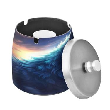 Imagem de Blueangle Cinzeiro de lobo com tampa para cigarros, à prova de vento/chuva, aço inoxidável, sem fumaça, inodoro, cinzeiro para uso interno ou externo (386)