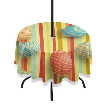 Imagem de Blueangle Toalha de mesa redonda impermeável com ovos de Páscoa de 152 cm com orifício para guarda-chuva - Tecido resistente à prova de sol para todos os climas para pátio, acampamento, piquenique(134