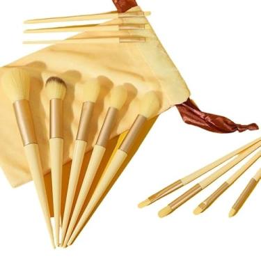 Imagem de 13 Peças - Kit Completo de Pincéis de Maquiagem Profissional para Base, Corretivo e Pó (Amarelo)