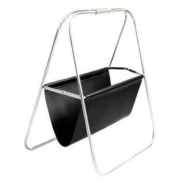 Imagem de Fenteer Porta-revistas dobrável, expositor de informações, decoração em couro PU e aço inoxidável para escritórios e shoppings, Preto