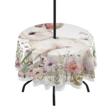 Imagem de Blueangle Toalha de mesa redonda impermeável de 152 cm Coelhinho da Páscoa com orifício para guarda-chuva - Tecido resistente à prova de sol para todos os climas para pátio, acampamento, piquenique(11
