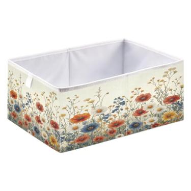 Imagem de ATTX Grandes e elegantes caixas de armazenamento de flores silvestres organizador de armário - caixas de armazenamento dobráveis para roupas, brinquedos, livros | Caixas de armazenamento organizadoras