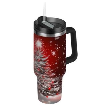 Imagem de Blueangle Copo de árvore de Natal de 850 g com alça e tampa de palha, caneca de viagem de aço inoxidável isolada a vácuo de parede dupla, garrafa de água reutilizável para academia de escritório ao ar
