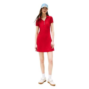 Imagem de Tommy Jeans Vestido polo feminino de manga curta com elástico para o verão, Safira vermelha, GG