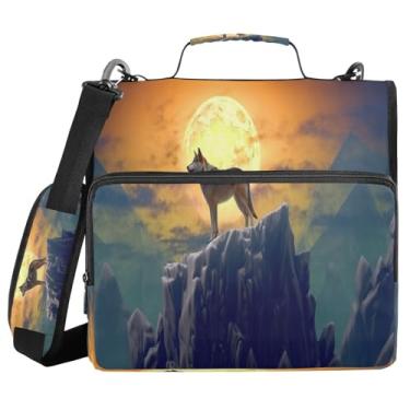 Imagem de Blueangle Fichário de lobo solitário uivando com zíper, bolsa de 3 anéis de 3 anéis, comporta 500 páginas, organizador de zíper com vários bolsos com alça ajustável e alça (476)