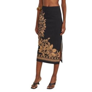 Imagem de Saia Colcci Canelada Estampada Preta Feminina-Feminino