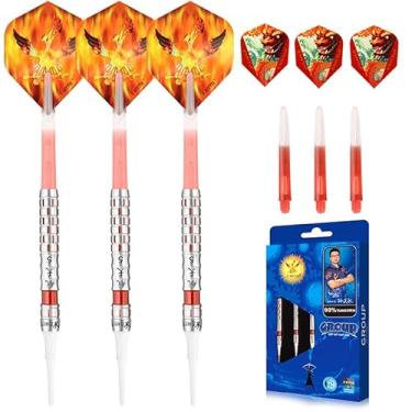 Imagem de EMYTH Conjunto de dardos profissionais Aerospace série 5, 90% aço tungstênio, prata e vermelho, 18 g, 20 g, design Dragon Flight, pacote com 3