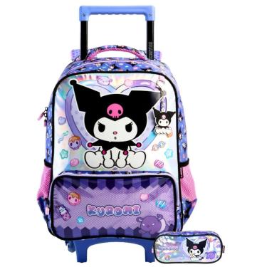 Imagem de Kit Kuromi Hello Kitty Mochila Rodas + Estojo Duplo Shine